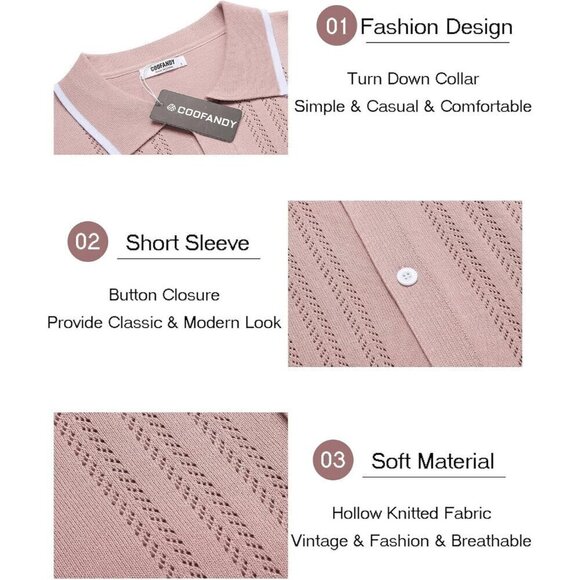 ❤️Men's Pink Button Down Shirt Vintage Short  Sleeve Shirts Casual Beach Tops - Picture 5 of 6